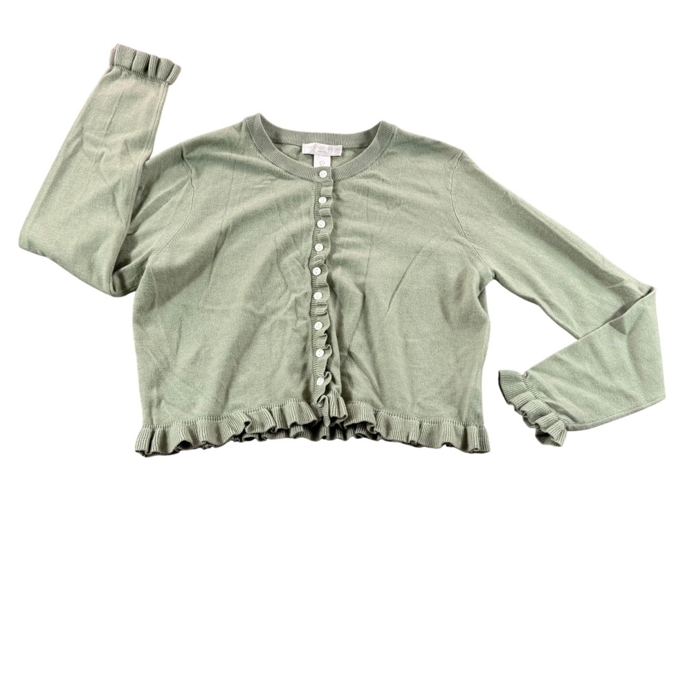 Caroline Constas Sage Ruffle Cashmere Preppy Cardigan Sweater Cottagecore L
